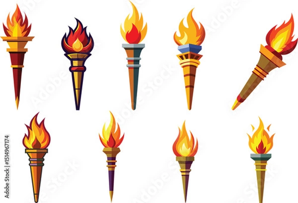 Fototapeta Fire torch logo set vector illustration