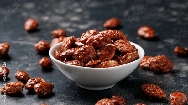 Fototapeta Caramelized almonds. Toasted almonds coated with caramel syrup.