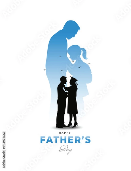 Fototapeta Emotional vector art of father and daughter on graduation with childhood reflection
