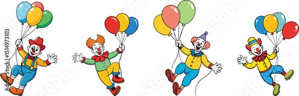Fototapeta se of Joker flying with balloons design vector illustration