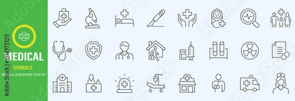 Fototapeta Hospital Line Editable Icons set. Vector illustration in modern thin line style of medicine related icons doctor, ambulance, treatment, and more. Pictograms and infographics