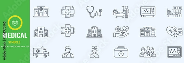 Fototapeta Hospital Line Editable Icons set. Vector illustration in modern thin line style of medicine related icons doctor, ambulance, treatment, and more. Pictograms and infographics