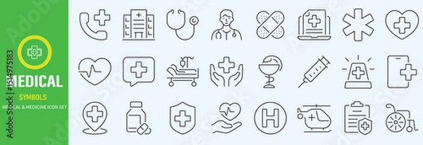 Fototapeta Hospital Line Editable Icons set. Vector illustration in modern thin line style of medicine related icons doctor, ambulance, treatment, and more. Pictograms and infographics