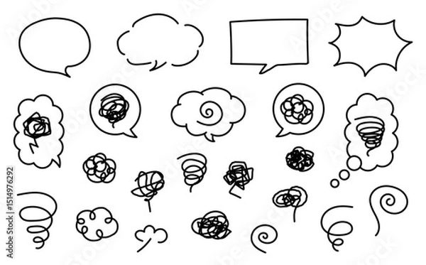 Obraz ぐるぐる、モヤモヤのマーク。不安、悩み、困惑などのネガティブな感情のアイコン。ベクターイラスト素材。