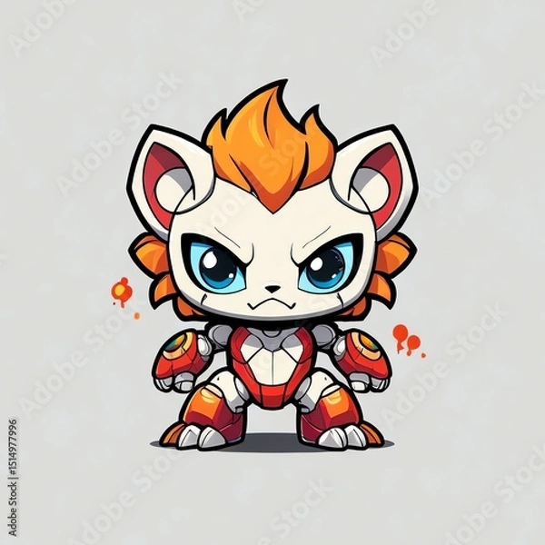 Fototapeta Fiery Lion Cub Mech:  A Cute Robotic Fusion