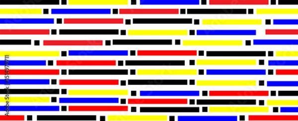 Fototapeta Colorful geometric poster. Checkered with colored geometric shapes. Modern abstract promotional flyer background vector illustration. Geometric poster template, neo brochure pattern. vector