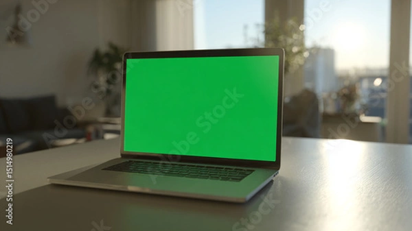 Obraz Laptop sits glowing, ready for work as modern device, symbol of technology and progress, feeling advanced