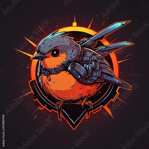 Fototapeta Cybernetic Avian: A Futuristic Bird in Armored Flight