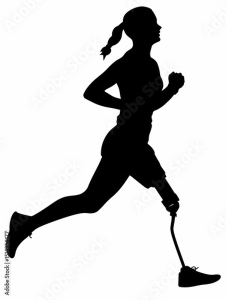Obraz Silhouette of Amputee Runner with Prosthetic Leg – Adaptive Athlete Running Vector on White Background, Inspirational Sports and Disability Concept