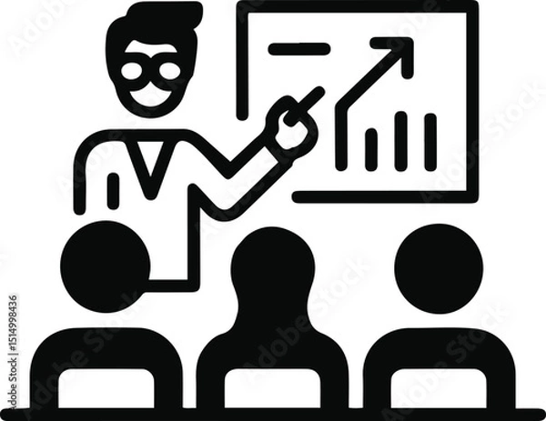 Obraz Business Training and Presentation Icon – Teacher Explaining Growth Chart to Audience Vector