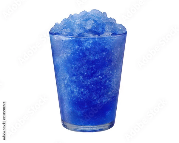 Fototapeta Vibrant blue icy slush drink in clear glass, showcasing textured surface that highlights its refreshing appeal. Perfect for hot days, this drink offers cool and delightful experience