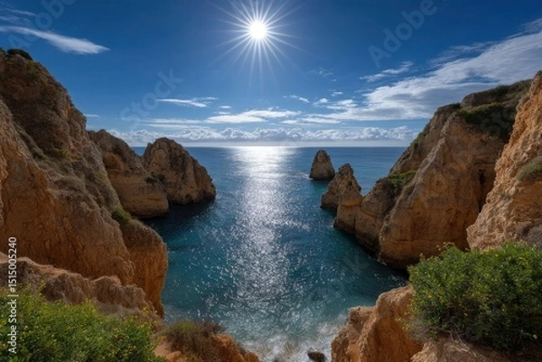 Obraz Coastal cliffs meet the sea under a bright sun