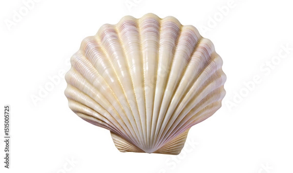 Fototapeta Isolated close up of a scallop shell with ridges and a fan shape on a white background in studio lighting