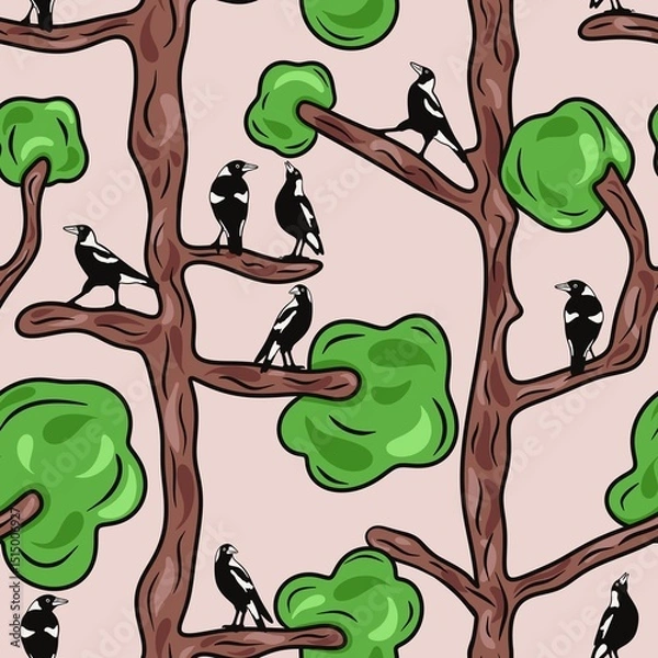 Obraz pattern design with crow silhouettes on tree branches