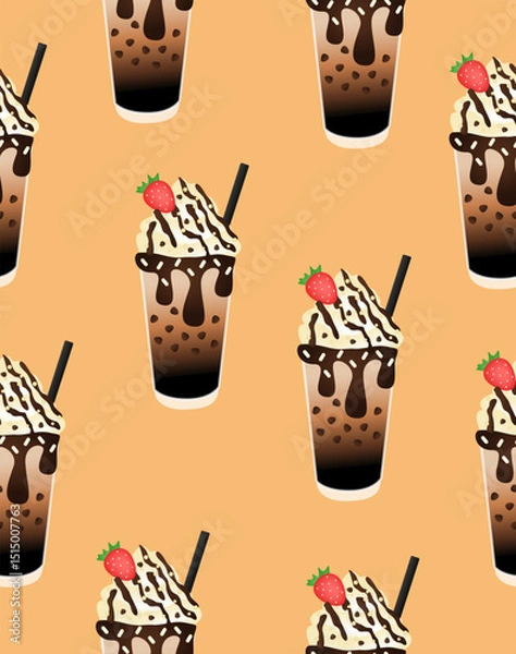 Fototapeta Cold latte pattern on a light brown background.