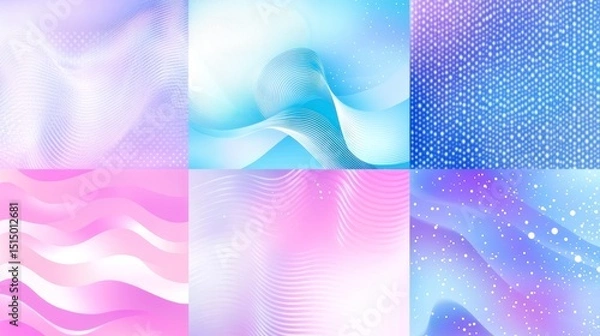 Fototapeta Six pastel color abstract wave backgrounds.
