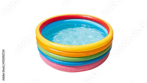 Fototapeta A colorful inflatable kiddie pool filled with water isolated on a white background in a studio shot