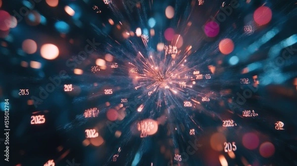 Fototapeta Abstract digital burst of numbers and lights.
