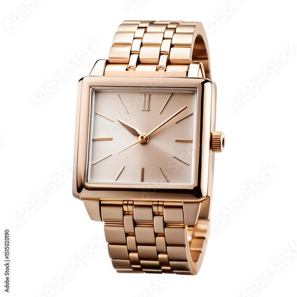 Fototapeta Rose Gold Square Watch Isolated on Transparent Background