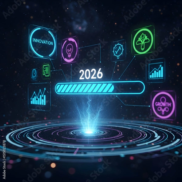 Obraz 2026 Digital Progress Bar  Futuristic Technology HUD