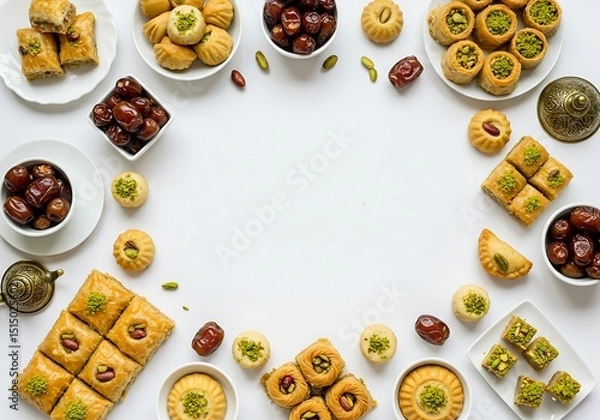Fototapeta Assorted middle eastern sweets isolated on white background