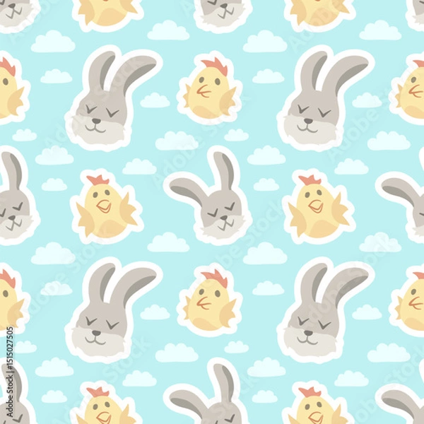 Fototapeta Seamless pattern with cute bunnies and chicks