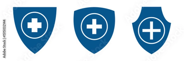 Obraz Shield with cross icon set. safety health shield vector illustration.