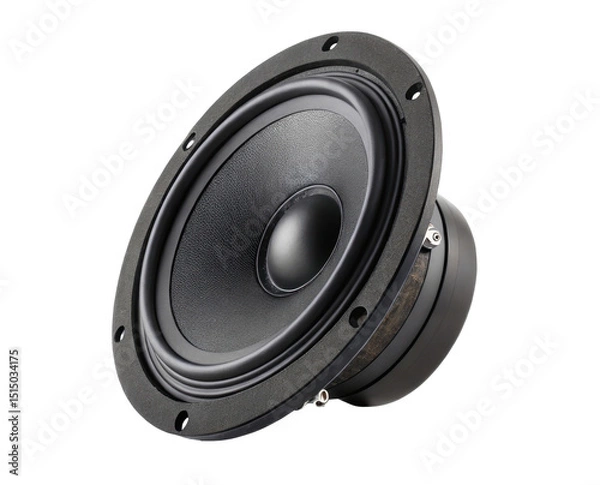 Fototapeta Round Black Speaker with Textured Surface and Deep Cone for High Quality Sound Reproduction