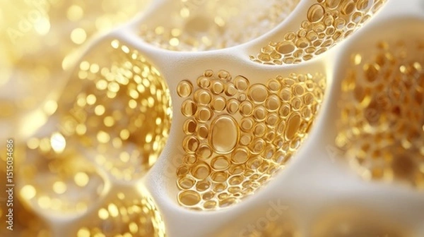 Obraz Abstract gold spheres in organic, porous structure.