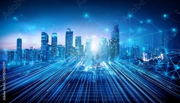 Fototapeta smart city concept blue theme technology