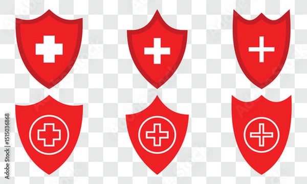 Obraz Medical shield icon. protective medical shield icon with red cross safety healthcare logo design. 