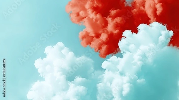 Fototapeta Colorful Smoke Clouds on Blue Background for Artistic and Creative Projects