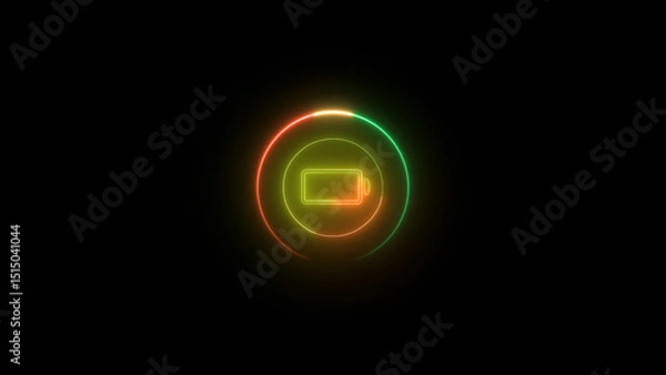Fototapeta Glowing Battery Symbol with Circular Gradient on Black Background Representing Energy and Power