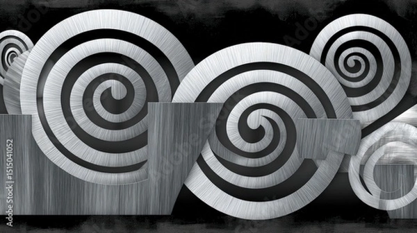 Fototapeta Abstract design featuring metallic spirals and structured forms in a dark background