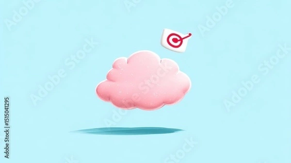 Fototapeta Pink Cloud with Target Icon on a Light Blue Background in a Creative and Playful Style