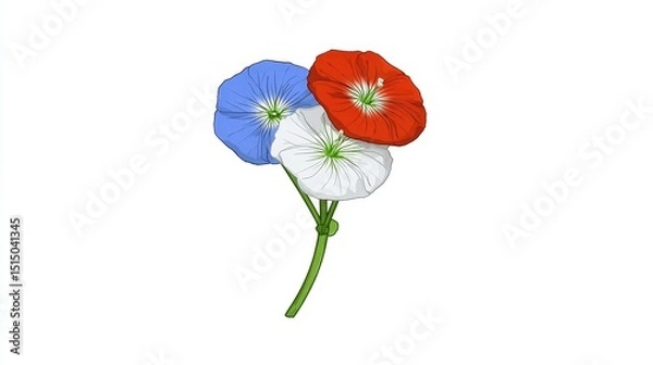 Fototapeta Colorful Nasturtium Flowers in Red, White, and Blue on a White Background for Decorative Use
