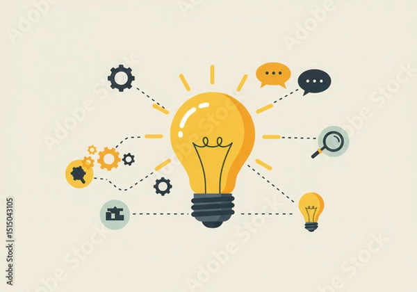 Fototapeta Idea generation concept lightbulb innovative thinking creative process solution brainstorming strategy vector