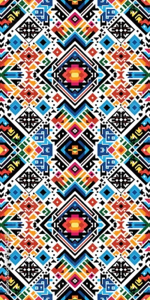 Fototapeta Pixel tribal traditional seamless geometric pattern with geometric shapes