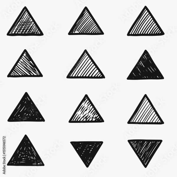 Obraz A set of hand-drawn triangles a brush and doodle sketch style.