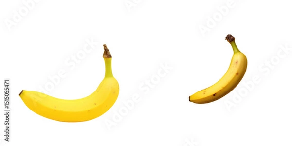 Obraz Two ripe yellow bananas isolated on a solid transparent background, showcasing their curves and natural markings, perfect for culinary or design projects.