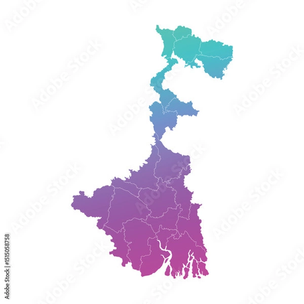 Obraz West Bengal Gradient Administrative Map White Background