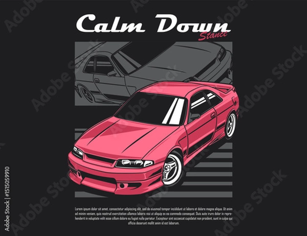 Fototapeta pinky colored 90s car vector design illustration graphic with background