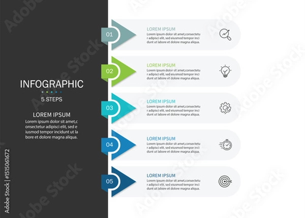 Fototapeta Vertical infographic timeline 5 steps template. Timeline, Business presentation. Vector illustration.