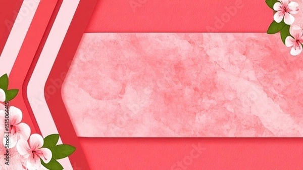 Fototapeta Soft Pink Background with Floral Accents and Decorative Geometric Shapes for Creative Use