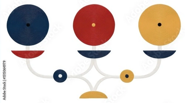 Fototapeta Abstract geometric art composition with bold circles and curved lines in vibrant colors