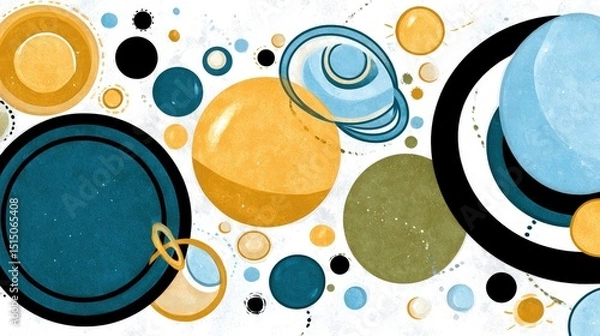 Fototapeta Vibrant Abstract Planets in Vivid Colors and Varied Shapes on a Light Background