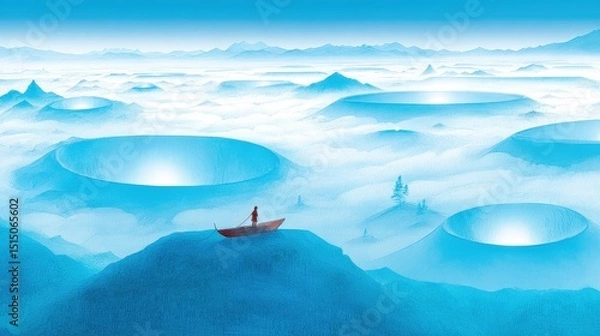 Fototapeta Serene Journey Through Ethereal Landscapes in Soft Blue Tones and Minimalist Style