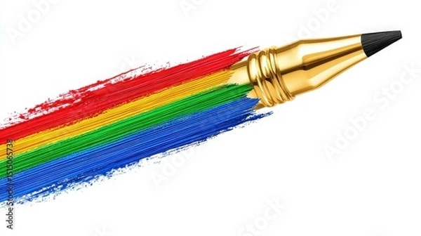 Fototapeta Colorful brush strokes with a shiny golden paintbrush creating a vibrant artwork design