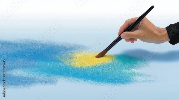 Fototapeta Hand Painting a Colorful Abstract Design on a Blue Background with Brush and Smooth Texture