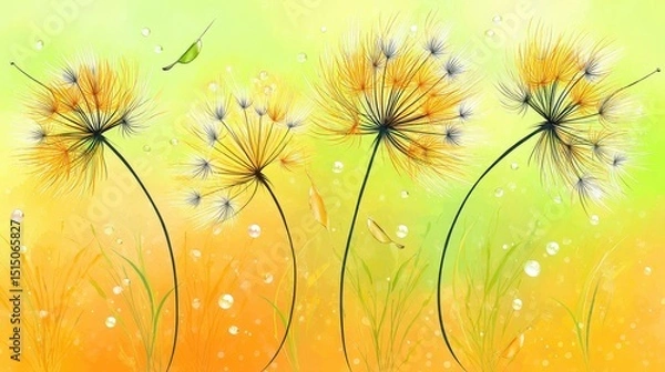 Fototapeta Colorful Abstract Dandelion Illustration with Vibrant Background and Soft Bokeh Effect